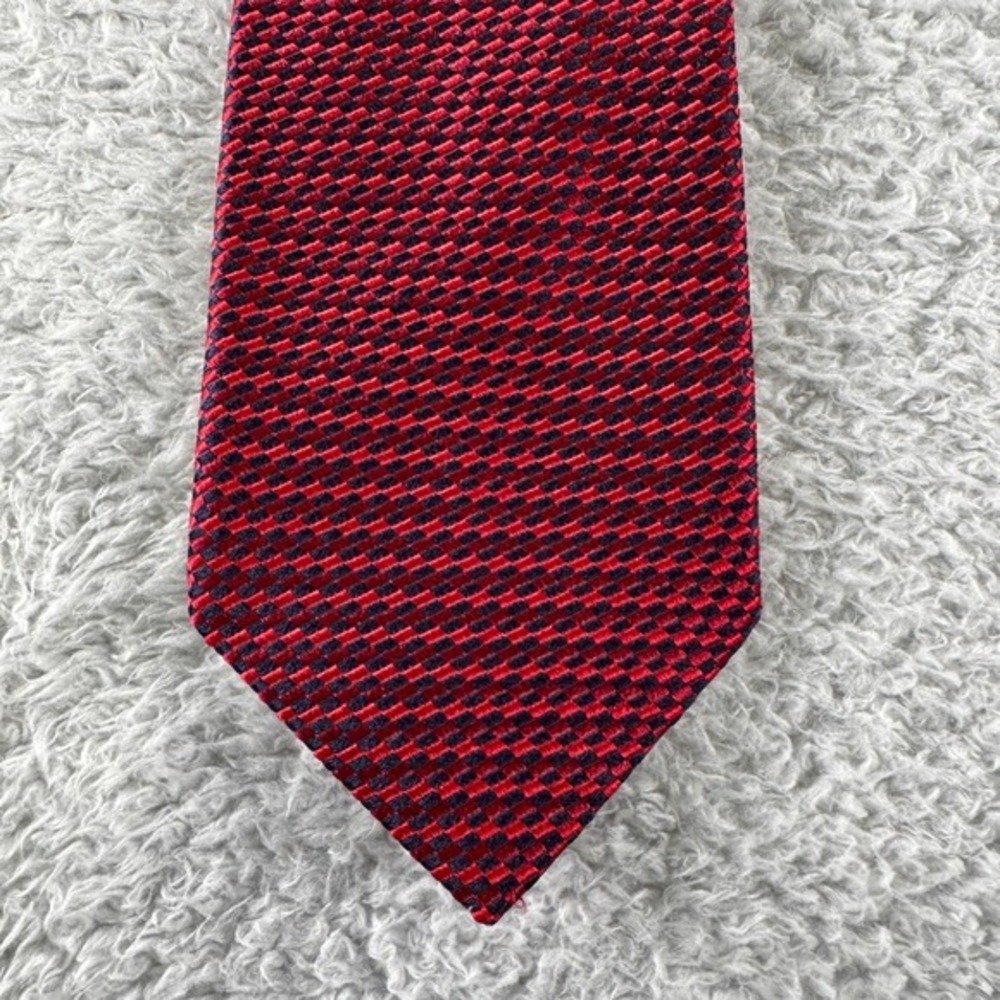 Kenzo Homme Red Navy Blue Micro Check Silk Tie Made in Italy Geometric Designer